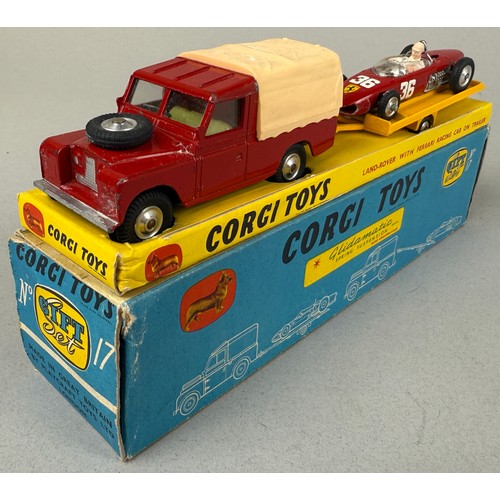 3037 - A Corgi die-cast scale model, Land-Rover with Ferrari Racing car on Trailer, Gift Set Number 17, spr... 