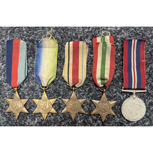 5050 - WW2 British Royal Navy Medal group comprising of 1939-45 Star, Africa Star, Italy Star, Atlantic Sta... 