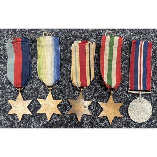 5050 - WW2 British Royal Navy Medal group comprising of 1939-45 Star, Africa Star, Italy Star, Atlantic Sta... 
