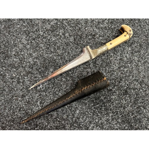 5079 - Turkish Ear style Knife with single edged plated blade 160mm in length. No markings. White metal fit... 