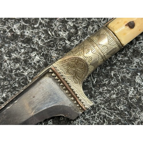 5079 - Turkish Ear style Knife with single edged plated blade 160mm in length. No markings. White metal fit... 