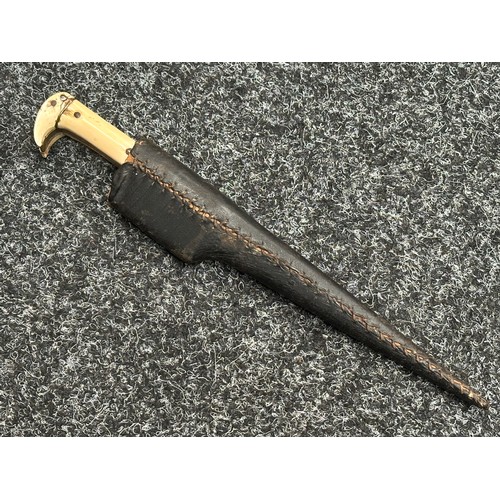 5079 - Turkish Ear style Knife with single edged plated blade 160mm in length. No markings. White metal fit... 