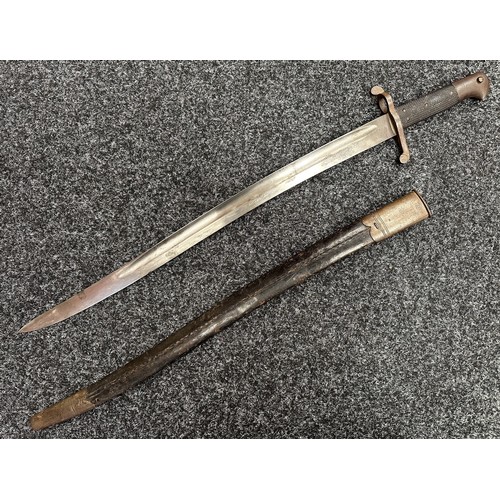 5088 - British P1860 Martini Henry Yataghan sword bayonet with curved fullered blade 577mm in length. Germa... 