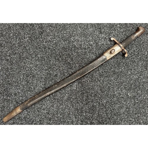 5088 - British P1860 Martini Henry Yataghan sword bayonet with curved fullered blade 577mm in length. Germa... 