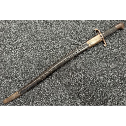 5088 - British P1860 Martini Henry Yataghan sword bayonet with curved fullered blade 577mm in length. Germa... 