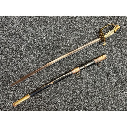 5098 - US Officers Sword with curved fullered blade with etched decoration to both sides including 