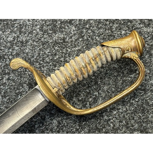 5098 - US Officers Sword with curved fullered blade with etched decoration to both sides including 