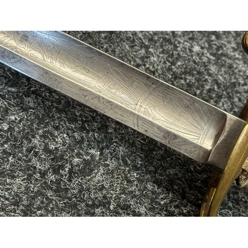 5098 - US Officers Sword with curved fullered blade with etched decoration to both sides including 