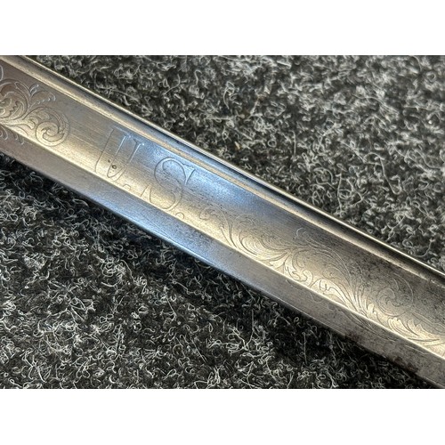 5098 - US Officers Sword with curved fullered blade with etched decoration to both sides including 