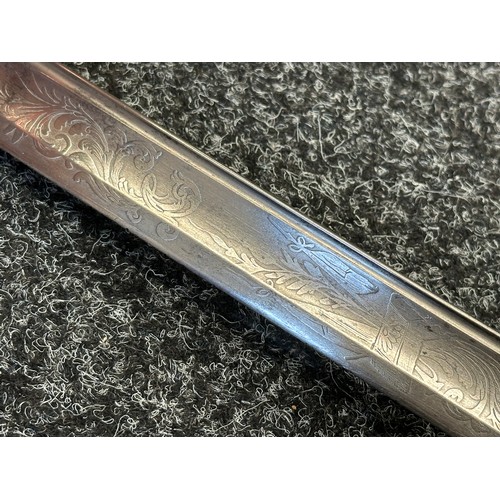 5098 - US Officers Sword with curved fullered blade with etched decoration to both sides including 