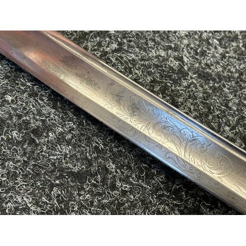 5098 - US Officers Sword with curved fullered blade with etched decoration to both sides including 