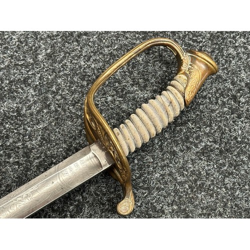 5098 - US Officers Sword with curved fullered blade with etched decoration to both sides including 