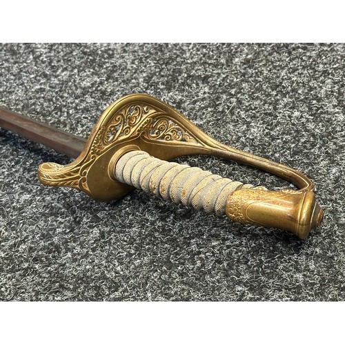 5098 - US Officers Sword with curved fullered blade with etched decoration to both sides including 