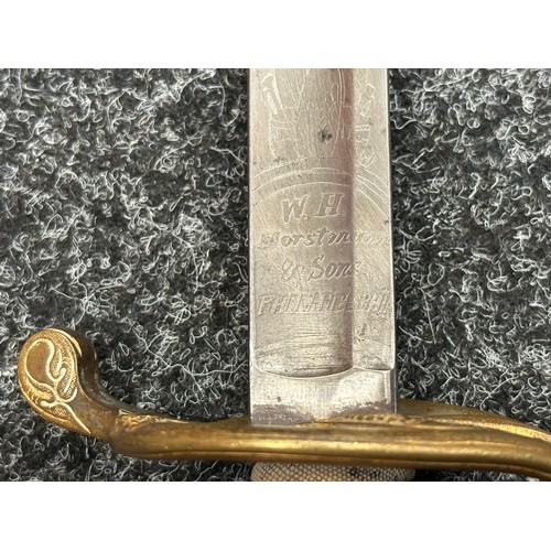5098 - US Officers Sword with curved fullered blade with etched decoration to both sides including 