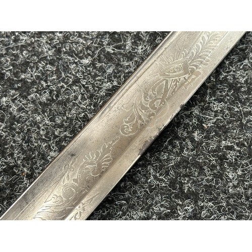 5098 - US Officers Sword with curved fullered blade with etched decoration to both sides including 