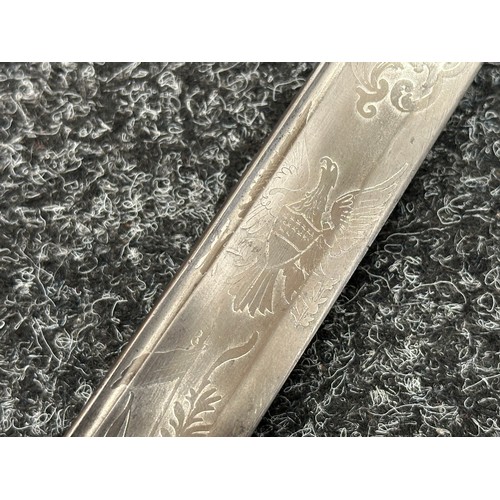 5098 - US Officers Sword with curved fullered blade with etched decoration to both sides including 