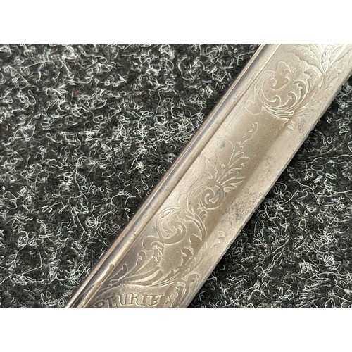5098 - US Officers Sword with curved fullered blade with etched decoration to both sides including 