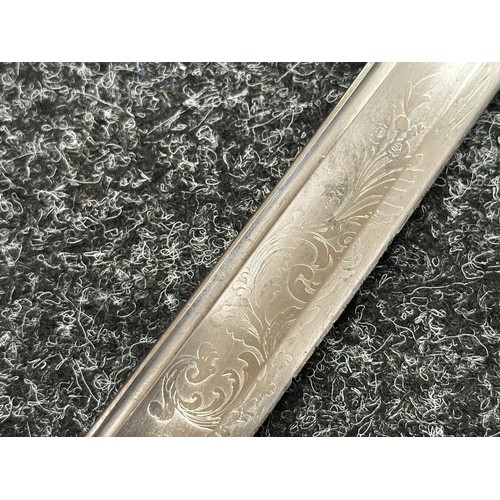 5098 - US Officers Sword with curved fullered blade with etched decoration to both sides including 