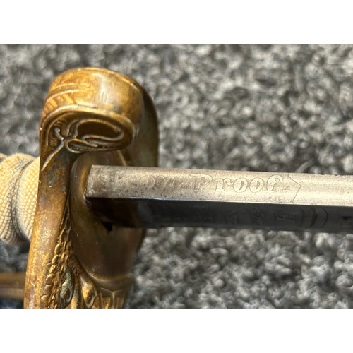 5098 - US Officers Sword with curved fullered blade with etched decoration to both sides including 