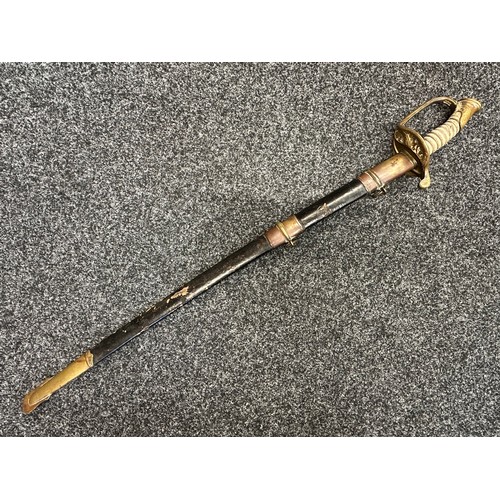 5098 - US Officers Sword with curved fullered blade with etched decoration to both sides including 