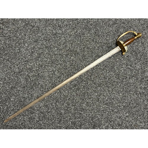 5104 - British 1796 Pattern Officers Sword with single edged fullered blade, unmarked, 800mm in length. Fol... 