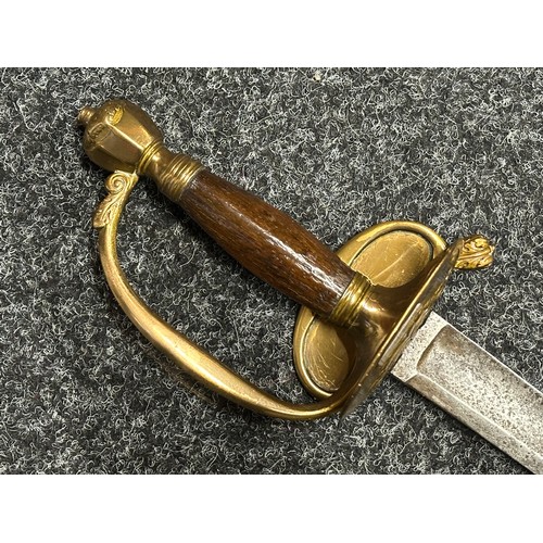 5104 - British 1796 Pattern Officers Sword with single edged fullered blade, unmarked, 800mm in length. Fol... 