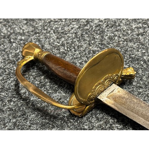 5104 - British 1796 Pattern Officers Sword with single edged fullered blade, unmarked, 800mm in length. Fol... 