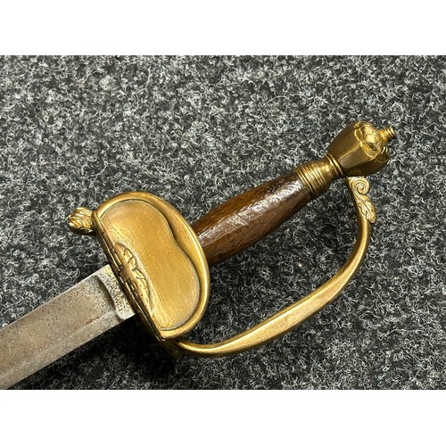 5104 - British 1796 Pattern Officers Sword with single edged fullered blade, unmarked, 800mm in length. Fol... 