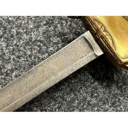 5104 - British 1796 Pattern Officers Sword with single edged fullered blade, unmarked, 800mm in length. Fol... 
