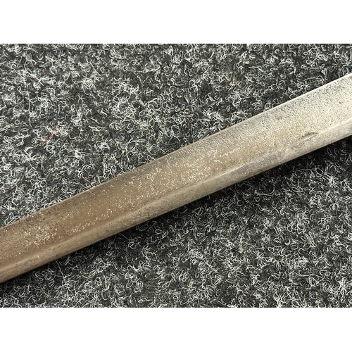 5104 - British 1796 Pattern Officers Sword with single edged fullered blade, unmarked, 800mm in length. Fol... 