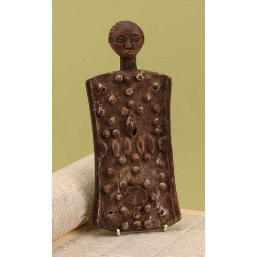 A Luba Lukasa memory board, typically carved and applied with cowrie ...
