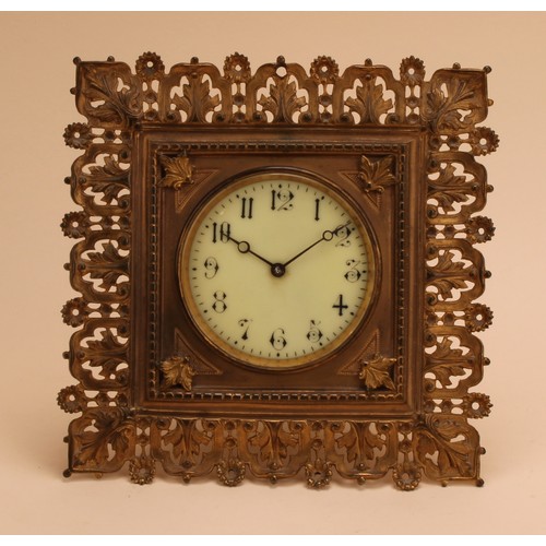 An Aesthetic Movement gilt metal strut type easel timepiece, 9cm enamel ...
