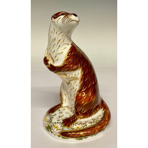 3143 - A Royal Crown Derby paperweight, Playful Otter, limited edition 66/250, gold stopper, 16cm, printed ... 