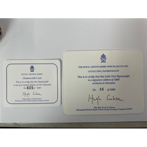 3049 - A Royal Crown Derby paperweight, Chatsworth Coot, limited edition 605/1,000, gold stopper, 12cm long... 