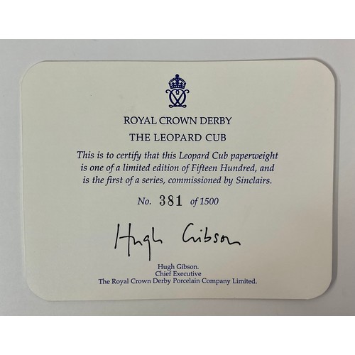 3109 - A Royal Crown Derby paperweight, Leopard Cub, commissioned by Sinclairs, limited edition 381/1,500, ... 