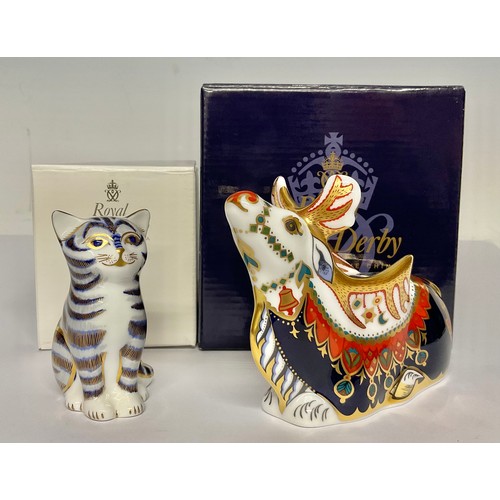 3150 - A Royal Crown Derby paperweight, Reindeer with red nose, no stopper, 13.5cm long, printed mark, boxe... 