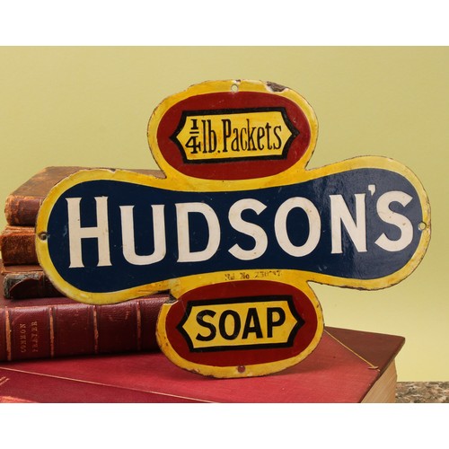 364 - Advertising - an early 20th century quatrefoil shaped enamel sign, Hudson's Soap, 23cm x 35cm

https... 