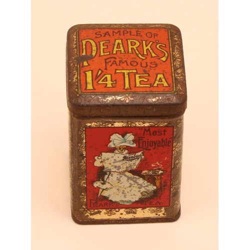 333 - Advertising Tins - a late 19th/early 20th century rounded rectangular sample tea tin, Peark's Famous... 