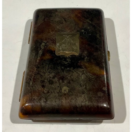 A Victorian tortoiseshell card case, gold coloured mount