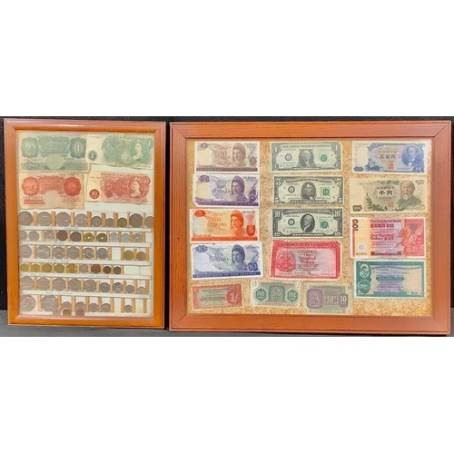 Notaphily etc. – Two oak framed and glazed selections of banknotes and ...