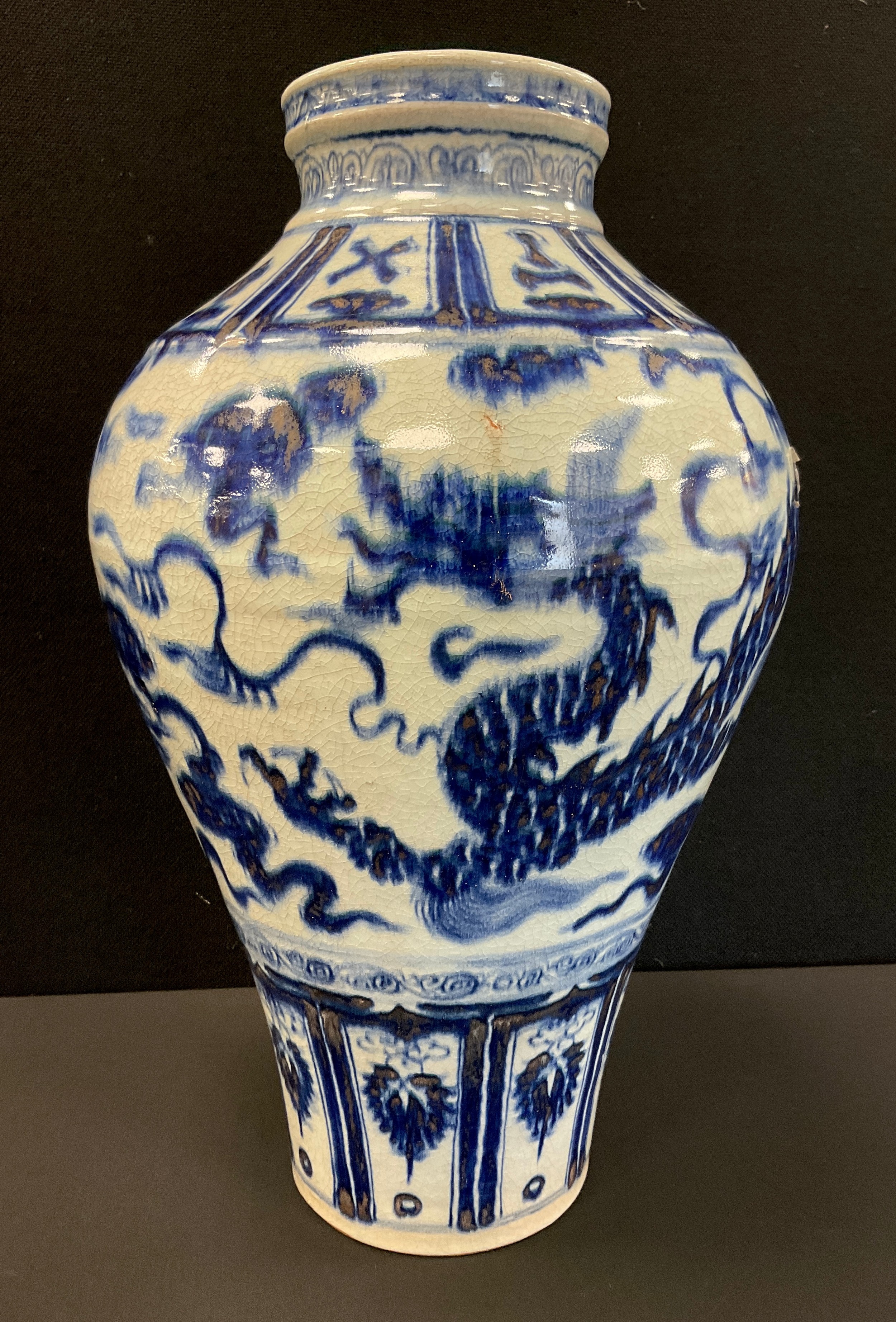 A large Chinese under glazed blue inverted baluster Mei-ping vase ...