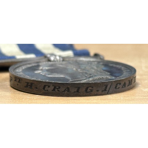 5014 - Victorian Egypt Medal to 1581 Pte H Craig, 1/Cam'n High. RS. Complete with original ribbon.