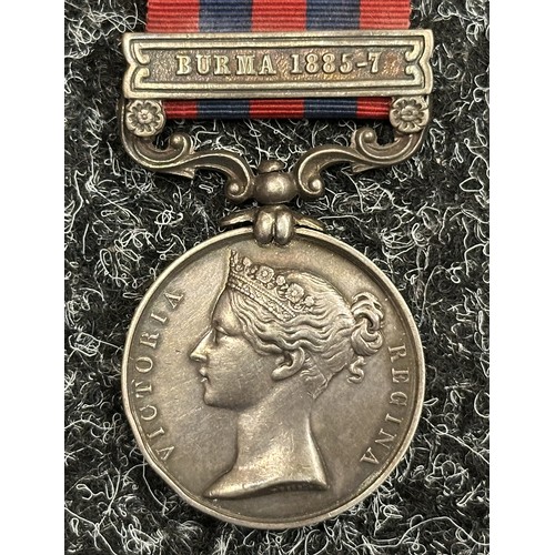 5018 - Victorian India General Service Medal with Burma 1885-87 Clasp to 2462 Pte GJ Sharpe, 1st Bn, York L... 