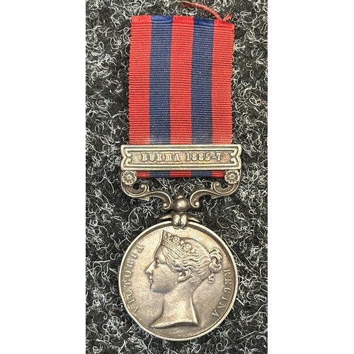 5018 - Victorian India General Service Medal with Burma 1885-87 Clasp to 2462 Pte GJ Sharpe, 1st Bn, York L... 