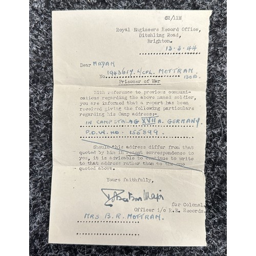 5183 - WW2 British PoW Paperwork to 1943617 Lance Corporal Bob Mottram, Royal Engineers comprising of AB64 ... 