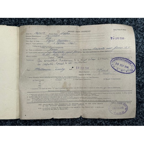 5183 - WW2 British PoW Paperwork to 1943617 Lance Corporal Bob Mottram, Royal Engineers comprising of AB64 ... 