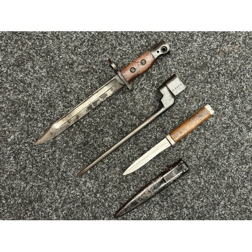 5208 - Three Edged weapons to include: WW2 British No 5 Jungle Carbine Bayonet with fullered singled edged ... 