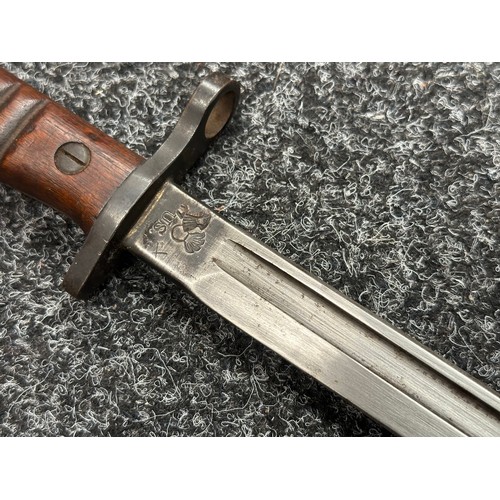 5210 - WW2 British Home Guard Issue P17 Bayonet with single edged fullered blade maker marked and dated 