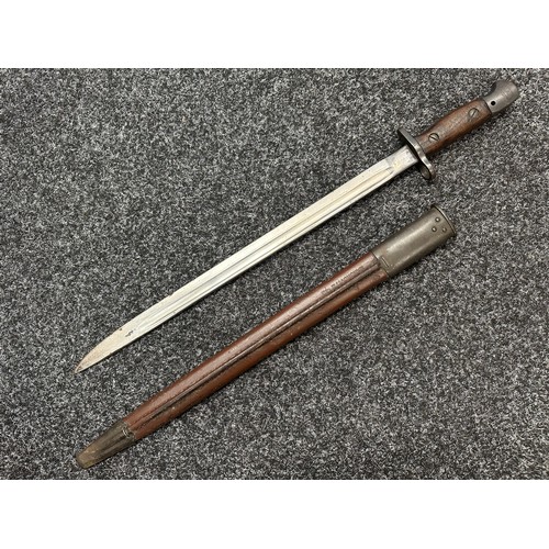 5216 - British 1907 Pattern Bayonet with single edged fullered blade 434mm in length, Enfield inspection ma... 