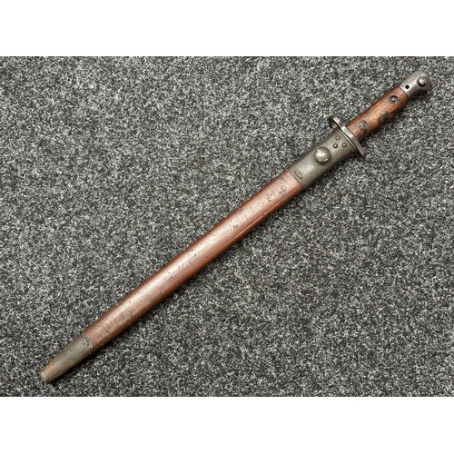 5216 - British 1907 Pattern Bayonet with single edged fullered blade 434mm in length, Enfield inspection ma... 